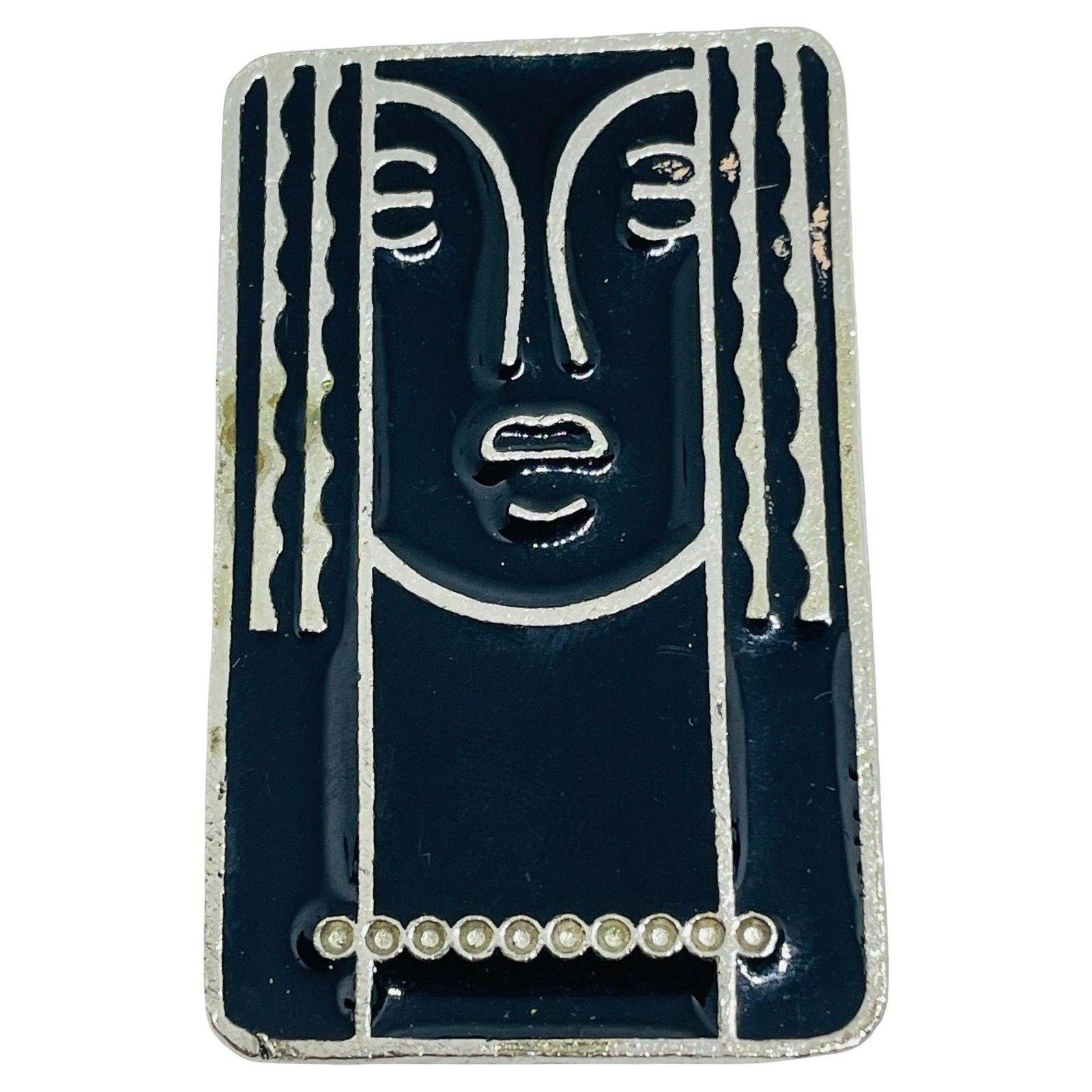 Vintage Ritz Signed Silver Tone Enamel Modernist Designer Brooch Pendant